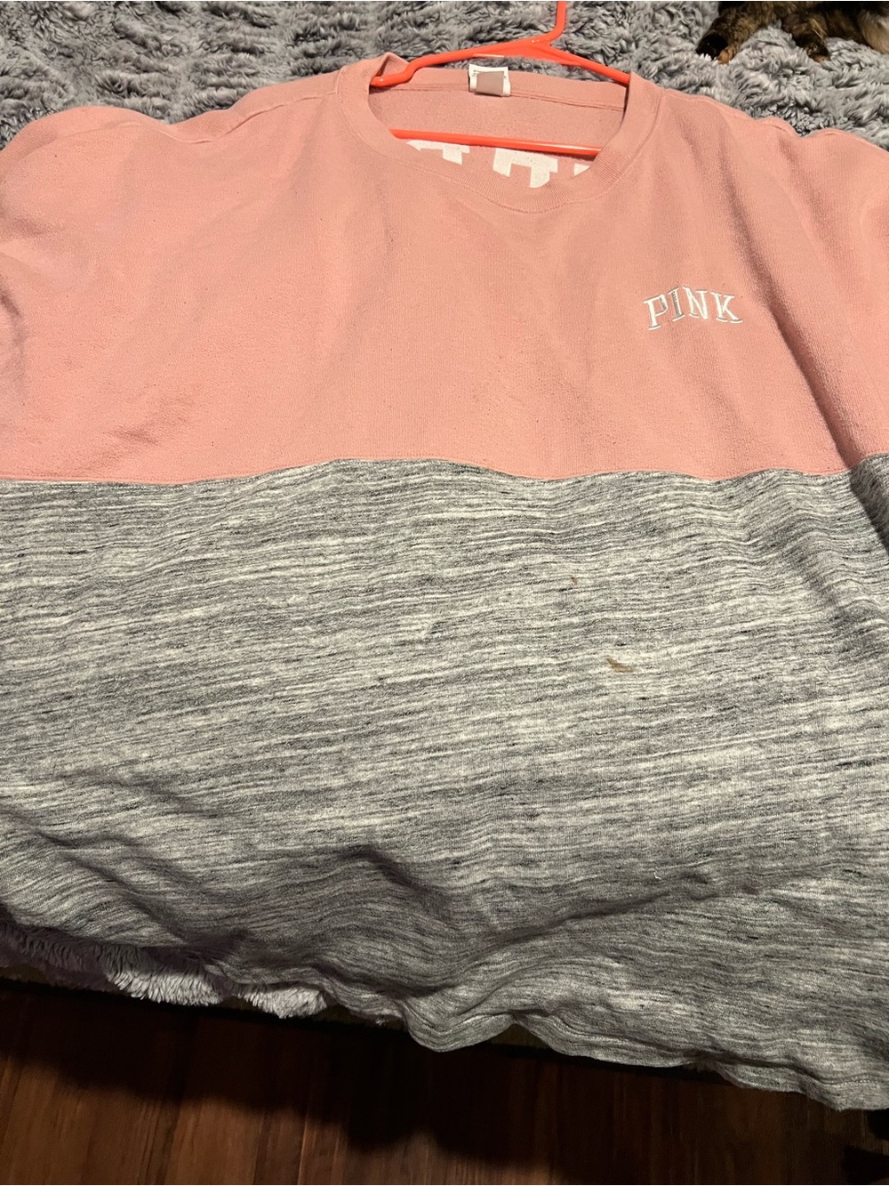 PINK Victoria's Secret Girls' Two-Tone Pink and Gray Crewneck Top